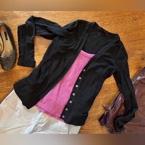 2/$20 GUC JACOB knit black tunic length cardigan, silky viscose preppy classic